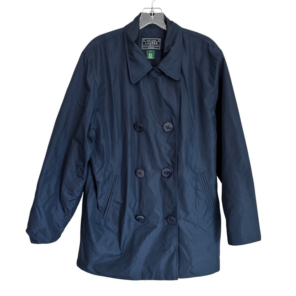 Lauren Ralph Lauren Womens L Navy Nylon Double Breasted Pea Coat US/67